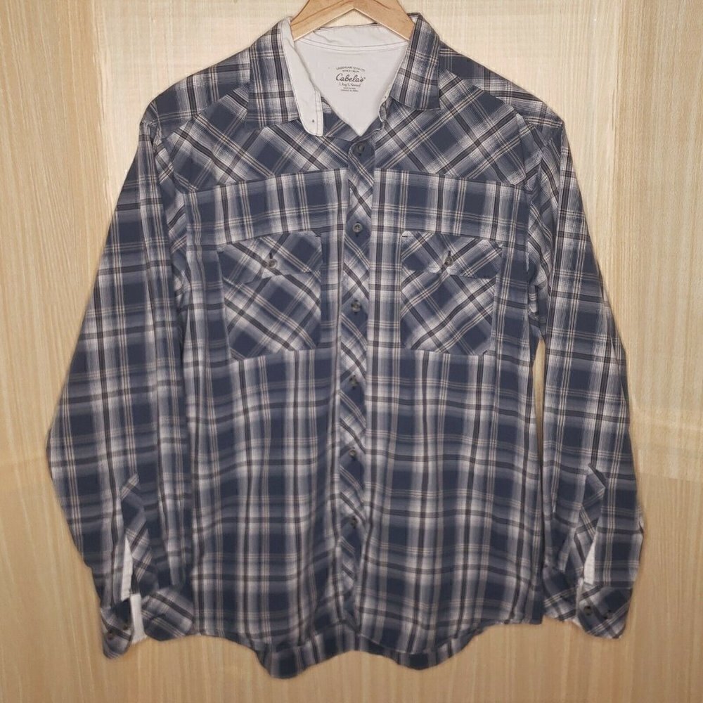 Cabela's Mens Blue Plaid Button Down Shirt Large